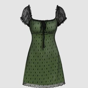 Cider Mesh Puff Sleeve Dress